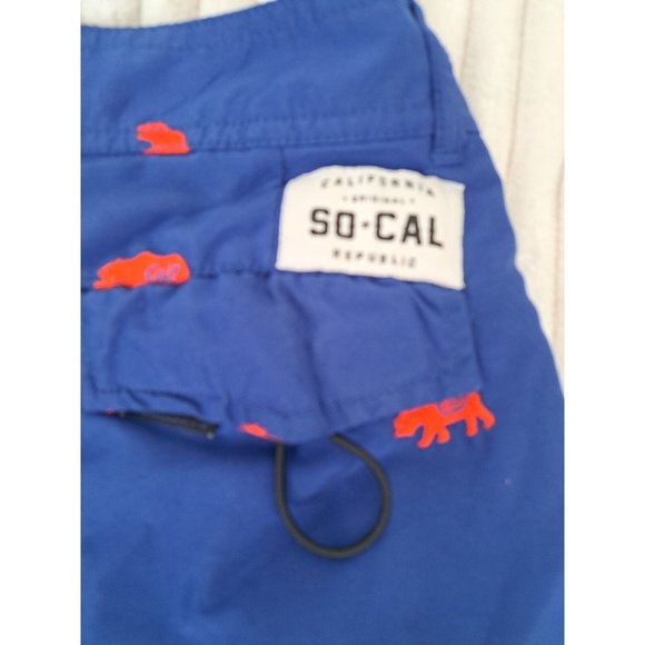Men's So-Cal Republic Swim Trunks Shorts Sz 34 Deep Blue with Orange Cali Bears - Picture 3 of 5